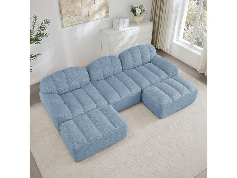 Canapé panoramique coquille 3 places, 2 poufs bleu – 288 x 165 x 79 cm Fay Lum - Conforama D