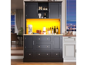 Buffet haut 115x40x180 cm avec led connectée, contrôle via application, 4 portes, 5 tiroirs, anti-basculement, mdf, noir