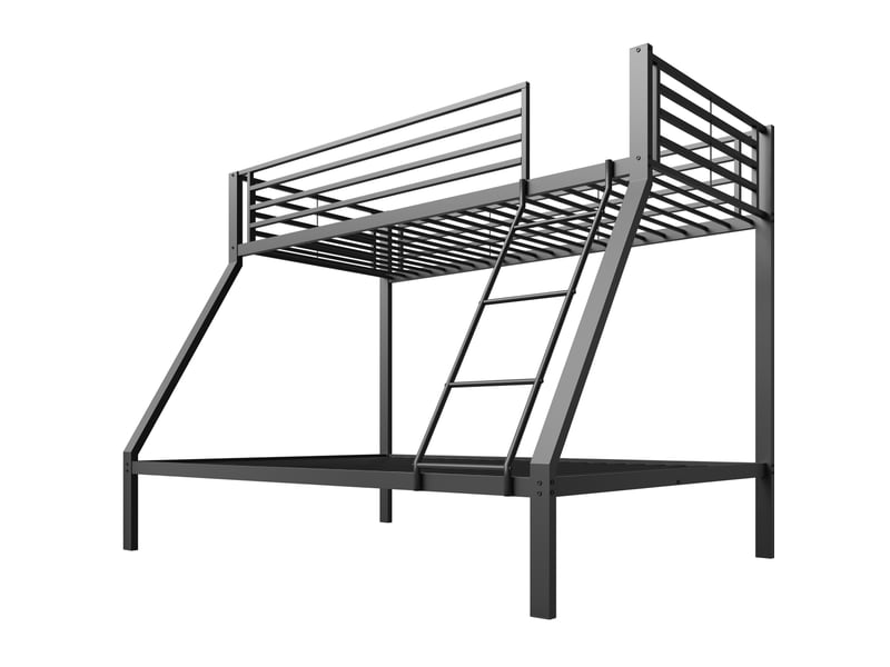 Lit superposé 90+140x200 cm avec barrières et échelle, métal noir, sans matelas - Conforama E