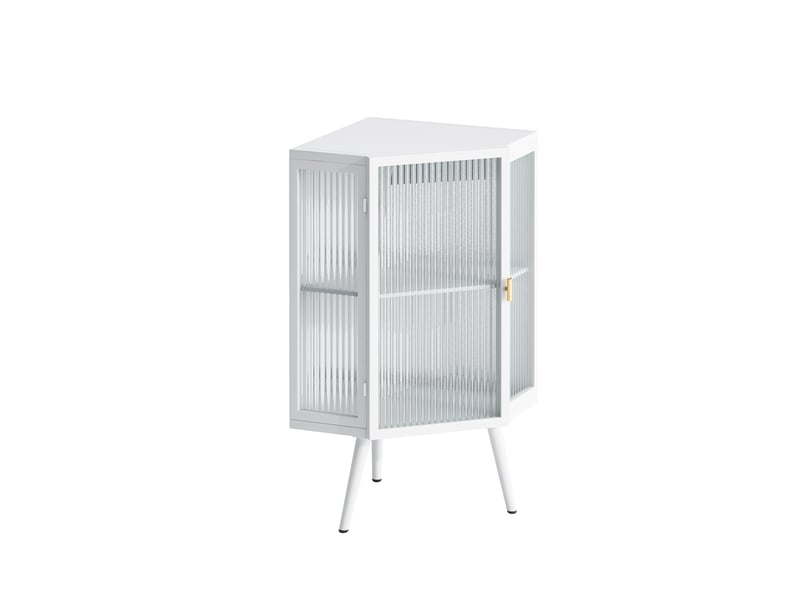  Meuble d'angle de salle de bain au sol 56 x 42,5 x 80 cm – blanc – rangement 2 niveaux en verre trempé  - Conforama D