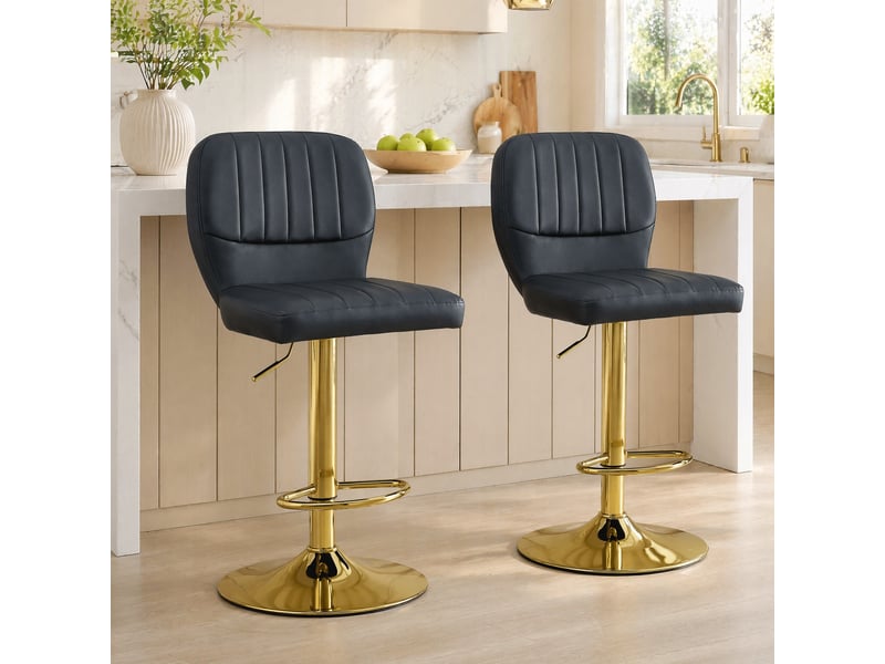 Tabouret de bar réglable et pivotant avec dossier et repose-pieds en cuir pu noir et doré - Conforama C