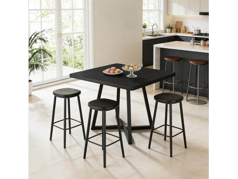  Table à manger carrée 80x80x75 cm en mdf et métal noir style industriel  - Conforama B