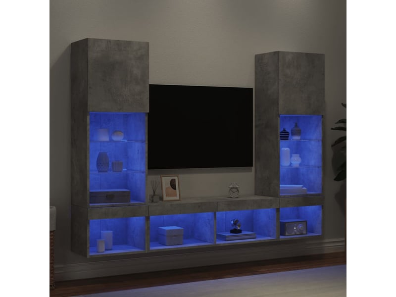  Unités murales tv avec led 5 pcs gris béton bois d'ingénierie shl20379  - Conforama B