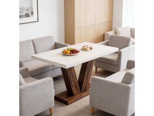 Table à manger rectangulaire 120x80x75 cm fixe bois marron rustique et blanc