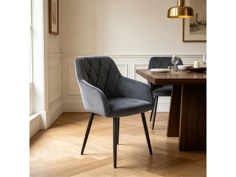  Chaise de salle à manger,44,5x46,5x79 cm,avec accoudoirs,velours,gris foncé  - Conforama E