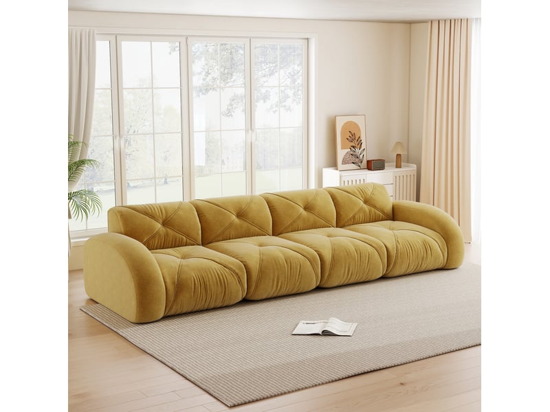  Canapé modulable 4 places 358x95x76 cm, sans cadre, sans montage, mousse 32d, revêtement en chenille, jaune  - Conforama B