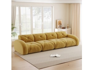 Canapé modulable 4 places 358x95x76 cm, sans cadre, sans montage, mousse 32d, revêtement en chenille, jaune