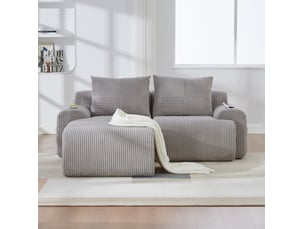 Canapé modulable 2 places avec poufs en velours côtelé gris clair