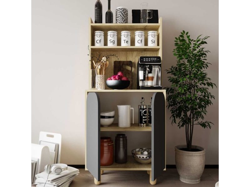  Buffet haut en aggloméré parma anthracite et chêne  - Conforama D