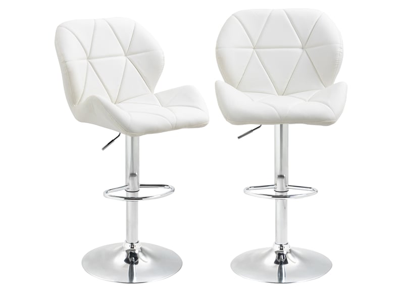  Lot 2 tabourets bar réglables, métalsimilicuir, cuisine, dossier, repose-pieds, 51,5x57,5x93-114,5 cm, blanc.  - Conforama B