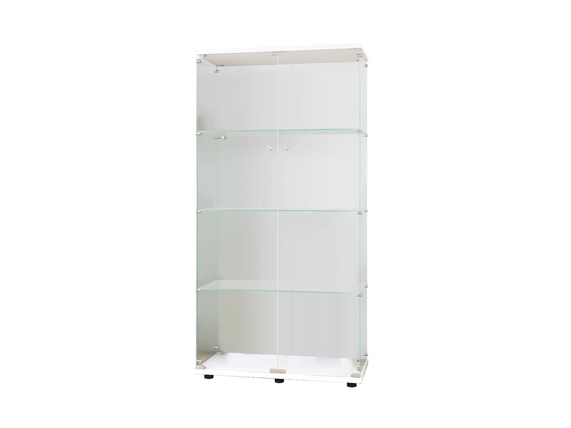  Meuble vitrine en verre 164x80.5x36.5cm avec 2 portes et 4 étagères en serrure, transparent armoire pour collection, curio, salon, livres, blanc  - Conforama R