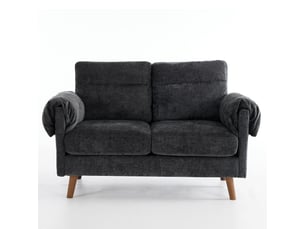 Canapé 2 places en chenille noir, style mid-century, coussins moelleux, petit canapé compact