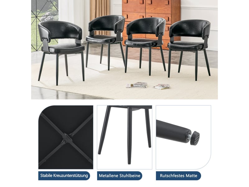  Lot de 2 chaises de salle à manger style mid-century en similicuir avec accoudoirs tonneau et dossier motif  - Conforama E