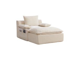 Fauteuil de relaxation convertible avec pouf ottoman 113x93x81cm - avec 4 coussins, porte-gobelets et poches de rangement - chenille -beige