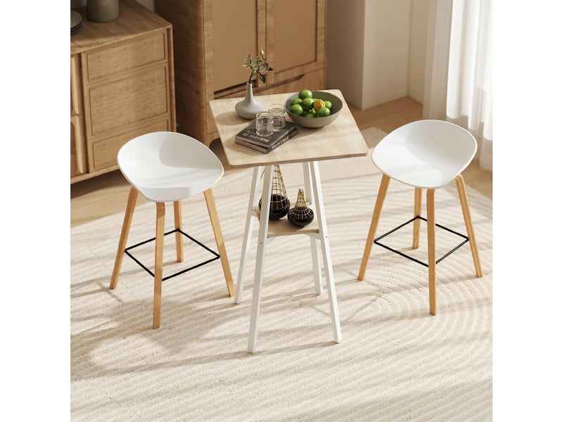  Table de bar carrée pour 2 personnes, table haute cuisine mange-debout avec étagère, naturel et blanc, 55 x 55 x 95 cm  - Conforama W