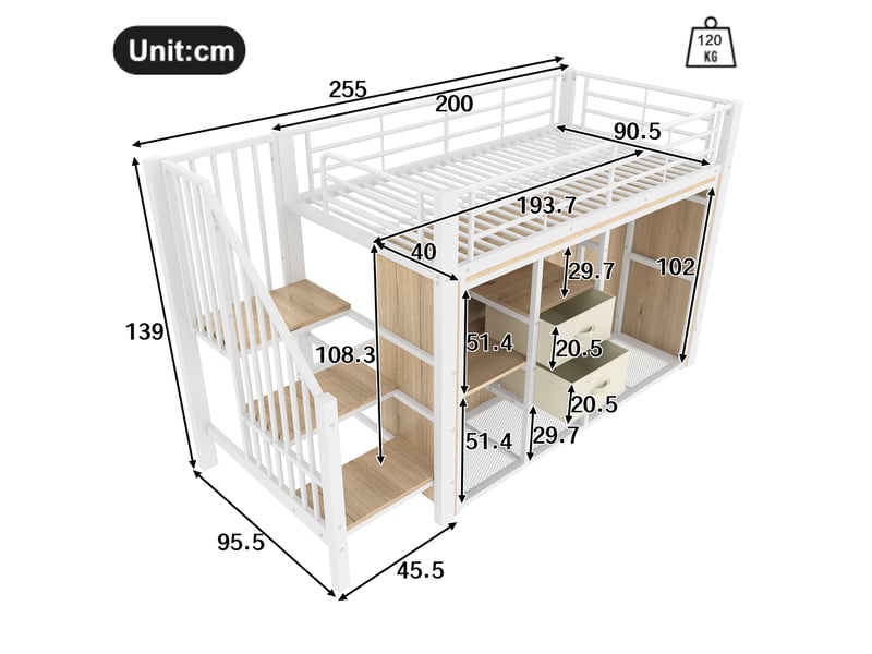  Lit mezzanine 90x200 cm coloris blanc led métal lit enfant blanc - Conforama C