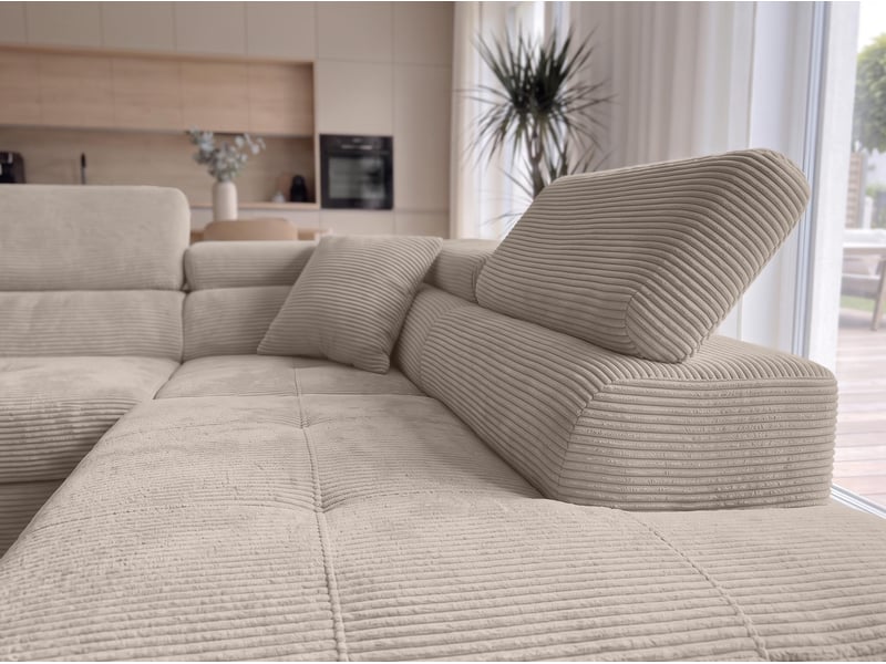 Canapé convertible 276 cm avec coffre et têtières – beige Konak - Conforama D