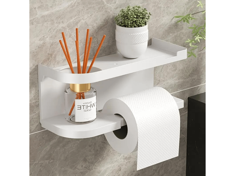  Porte-papier toilette moderne avec étagère de rangement, organiseur mural pour salle de bain, plastique noir 200 pièces  - Conforama E