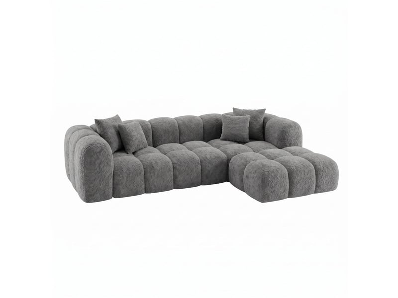  Canapé convertible angle droit en bouclette gris - alba - morphea Alba Convertible - Conforama A