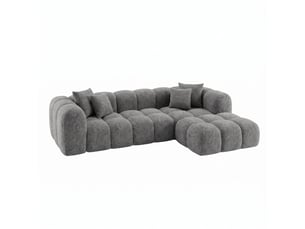 Canapé d'angle gauche convertible MORPHEA Alba L Convertible 4 places Tissu bouclette gris avec coffre de rangement