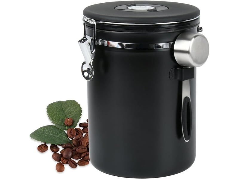  (noir) 2.8l boîte à café hermétique en acier inoxydable,récipient avec cadran de date et cuillère doseuse pour café, boite a cafe, pour café en grains OGS005635LL - Conforama A