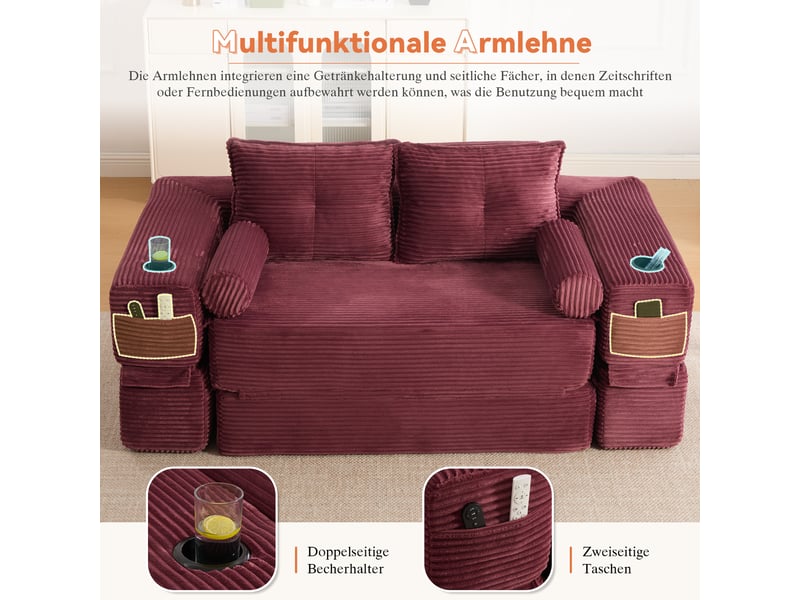  Canapé convertible, canapé-lit, en velours tricoté, porte-gobelets, pour salon et séjour, adapté à l'espace de vie  - Conforama W