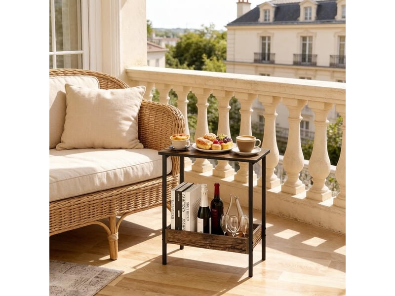  Table basse avec 2 étagères et bords relevés, style moderne, en bois d'ingénierie et métal, noir, 50 × 55 × 25 cm  - Conforama B