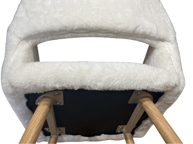  Fauteuil de table en fausse fourrure - 59x46x79 cm - fauteuil rembourré pieds métal effet bois - blanc cassé  - Conforama C