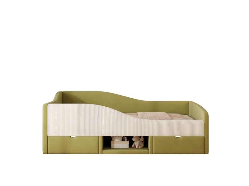  Lit avec rangement rembourré 90x190 cm coloris vert velours lit enfant vert - Conforama E
