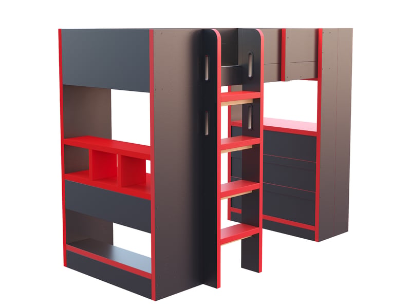 Lit mezzanine lit simple en bois avec bureau, étagères, prises et led, 90x200 cm, matelas non précisé  - Conforama E