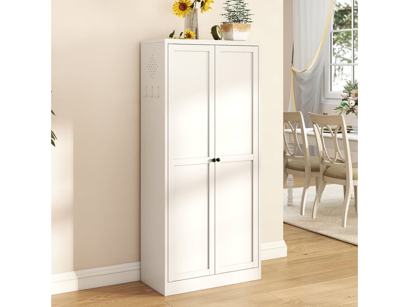  Armoire de rangement métallique blanche pour cuisine, 4 tablettes réglables en hauteur, armoire à provisions autoportante stable  - Conforama B