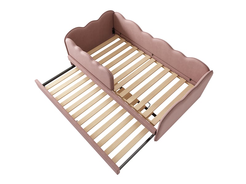  Lit simple rembourré 90x190 cm avec lit gigogne, lit enfant avec sommier à lattes, tissu velours, rose  - Conforama D