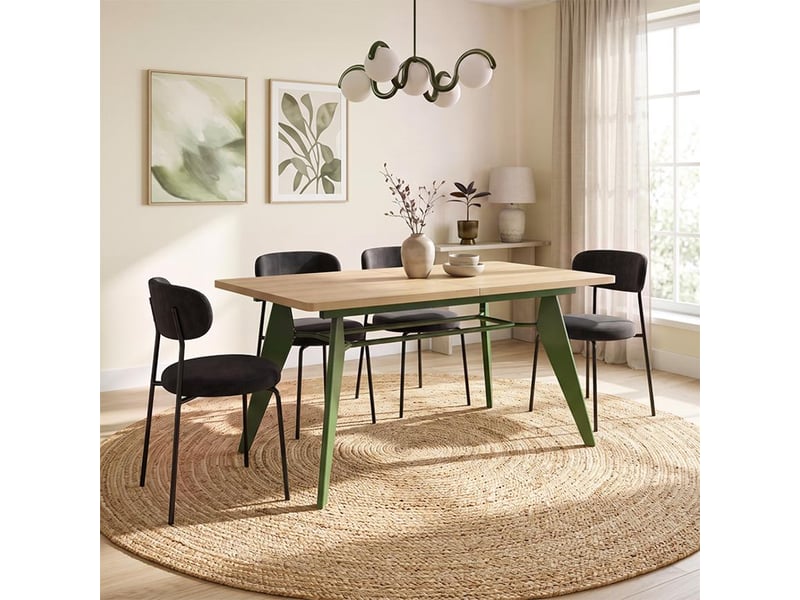  Table à manger extensible 140180cm pieds métal kaki et plateau finition chêne meloe MELOE - Conforama B