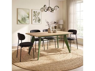 Table à manger extensible 140180cm pieds métal kaki et plateau finition chêne meloe