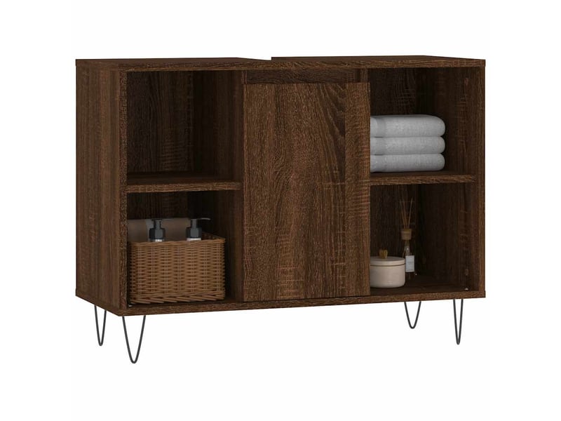  Meuble salle de bain rangement, commode chêne marron 80x33x60cm bois d'ingénierie shl2282  - Conforama C