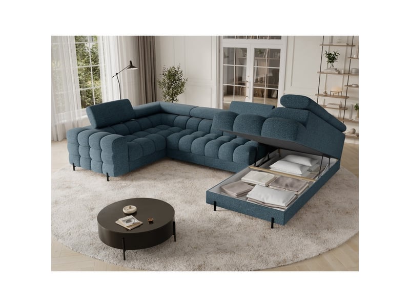  Canapé panoramique convertible factory 3 places bleu – angle droit avec coffre  - Conforama D