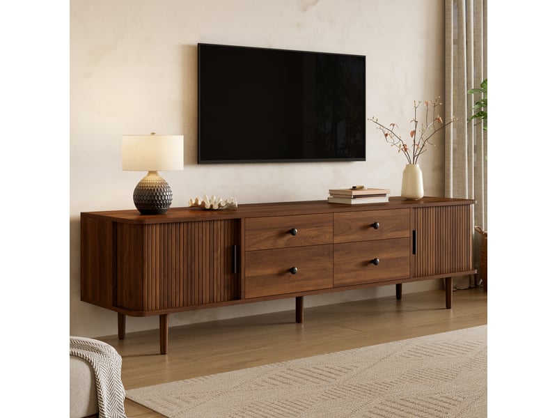  Meuble tv bas 165 cm, finition noyer, avec tiroir  - Conforama D