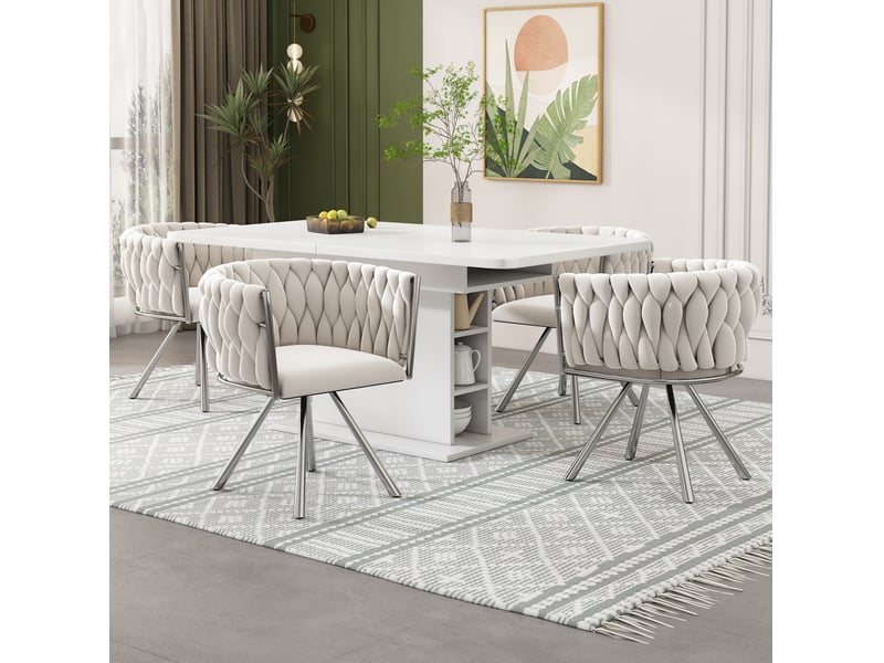  Lot de 2 chaises de salle à manger 59x44x72 cm pivotantes à 360° en métal beige et argenté  - Conforama C