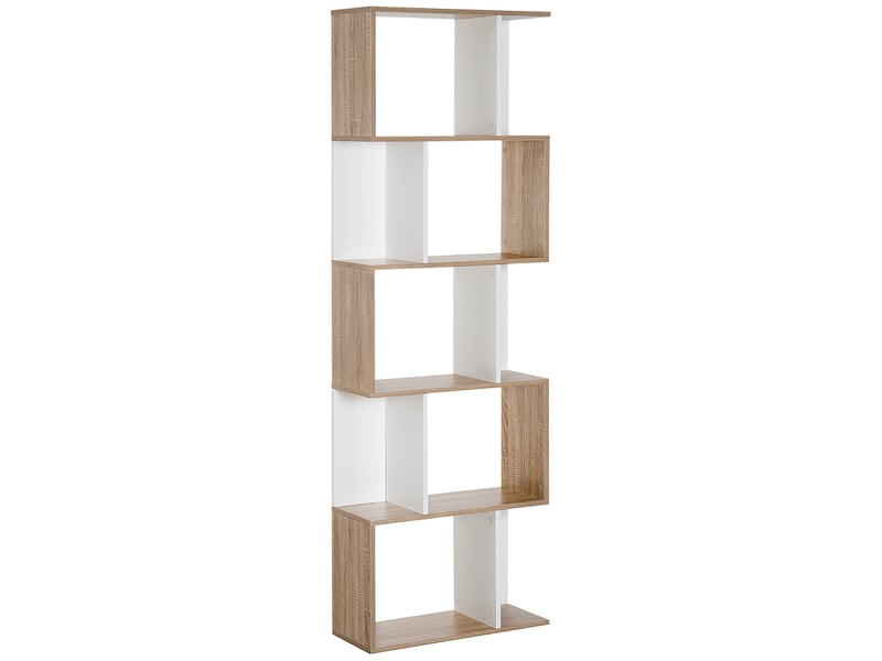  Bibliothèque haute en forme de s à 5 étagères, design moderne pour salon ou bureau, 60 x 24 x 184,5 cm, blanc et bois  - Conforama A