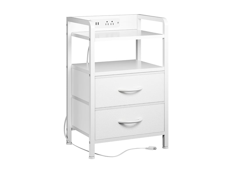  Table d'appoint moderne 3 niveaux, 2 tiroirs tissu, étagère ouverte, structure bois métal, pour chambre, salon ou entrée ，blanc PPG_34FQET6V - Conforama A