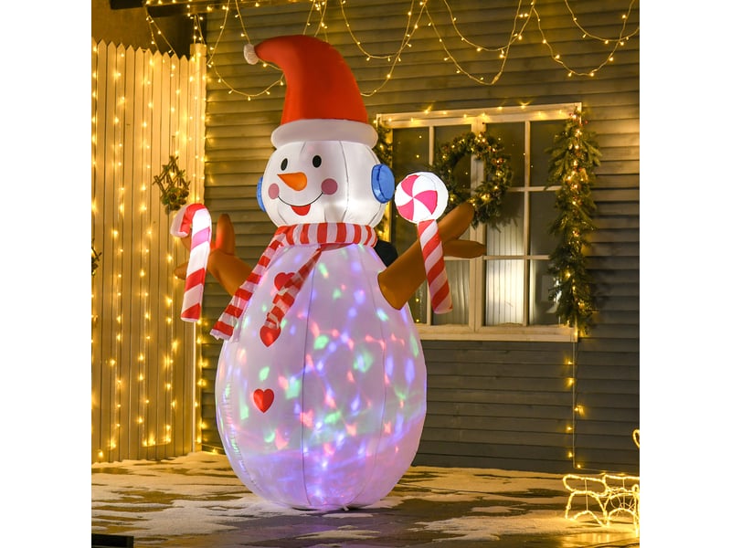  Bonhomme de neige gonflable 2,4 m avec lumières rotatives, déco noël intérieur extérieur jardin fête, 180×100×240 cm, blanc rouge  - Conforama C