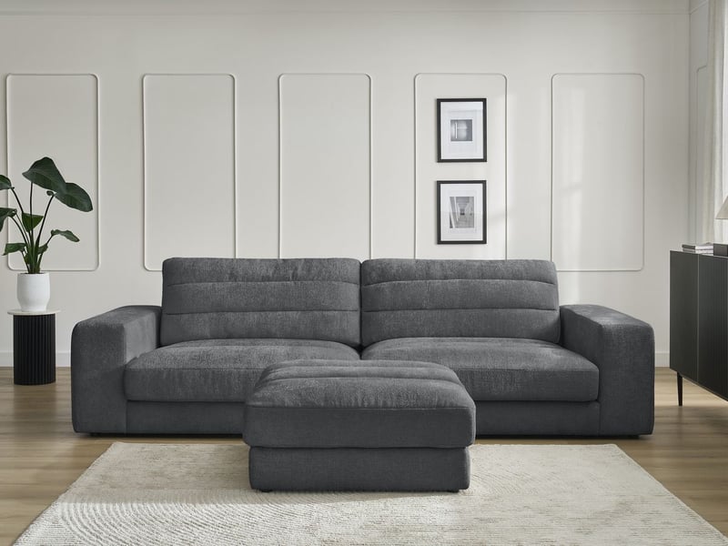  Bobochic canapé droit fixe 3 places sierra tissu texturé avec pouf gris foncé SIERRA - Conforama D