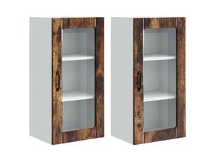 Meuble mural de cuisine, cabinet en verre mural 2 pcs chêne fumé bois d'ingénierie shl9514