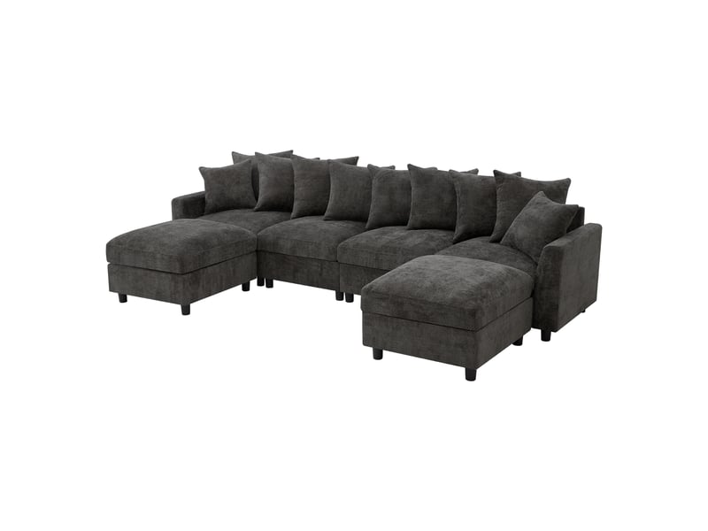  Canapé d'angle modulable u 283x153,5x78,5 cm 6 places avec 2 repose-pieds amovibles, usbtype-c, coussins réglables, chenille gaufrée - gris Bliss Lite - Conforama A