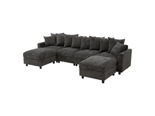 Canapé d'angle modulable u 283x153,5x78,5 cm 6 places avec 2 repose-pieds amovibles, usbtype-c, coussins réglables, chenille gaufrée - gris