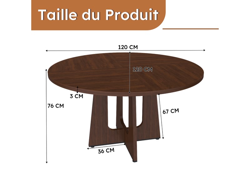  Table à manger ronde modulable ø120x76 cm pour 4 personnes, style mid-century, finition noyer pour cuisine salon, mdf, noyer Sol Morn - Conforama D