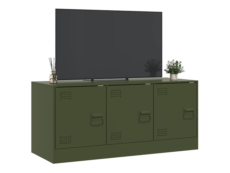  Meuble tv - banc tv - meuble de rangement vert olive 99x39x44 cm acier  - Conforama E