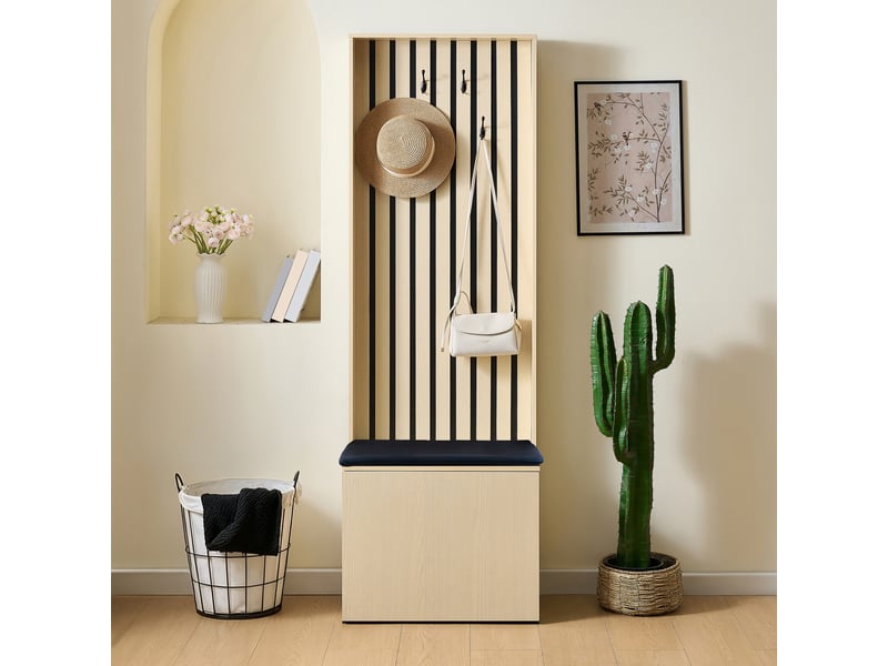  Vestiaire d'entrée - 59.5x35x179.5cm - meuble à chaussures avec banc assise - bois clair  - Conforama C