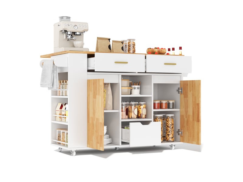 Îlot de cuisine mobile avec plan de travail rabattable, rangements et roulettes freinées 120 x 71 x 90 cm evryae - Conforama A
