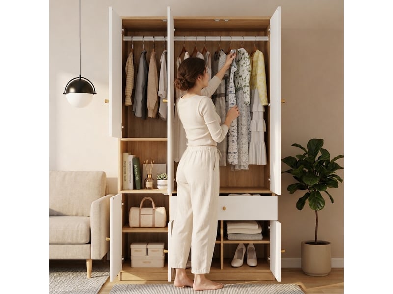  Armoire penderie grise 70x50x200 cm avec tringle et 10 étagères  - Conforama D